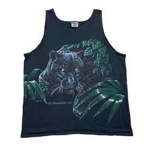 RARE Vintage 1995 Oneita Double Side Philadelphia Zoo Black Panther Mens Tank L